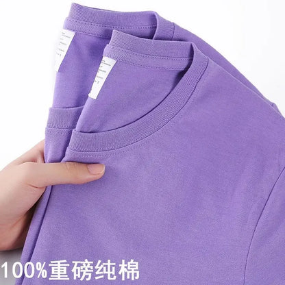 100% Cotton Unisex T-Shirt – Solid Color O-Neck Short Sleeve Tee, Korean Loose Fit (M–4XL)