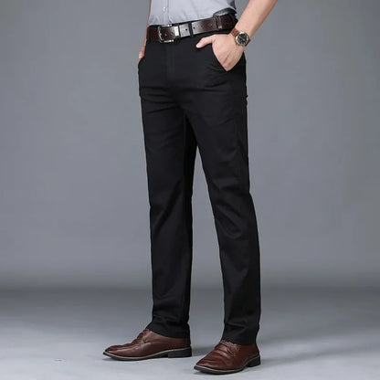 Men's Lightweight Summer Slim-Fit Suit Trousers – Business Casual Cotton Pants in Green, Black, and Khaki (Sizes 30–40)