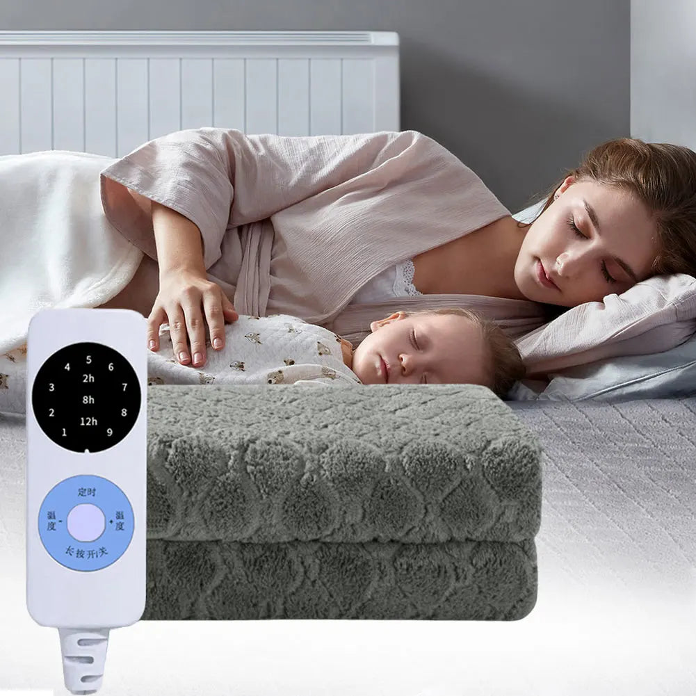 1.5M Velvet Plush Electric Heating Blanket – Winter Warm Thermal Throw Pad for Bed, Grey
