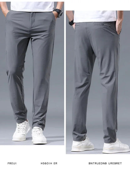 Men's Summer Lightweight Stretch Suit Pants – Slim Fit Korean Style Business Casual Trousers with Elastic Waist