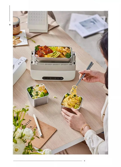 Portable Electric Lunch Box with Self-Heating, 220V Rice Cooker and Multi-Function Food Steamer