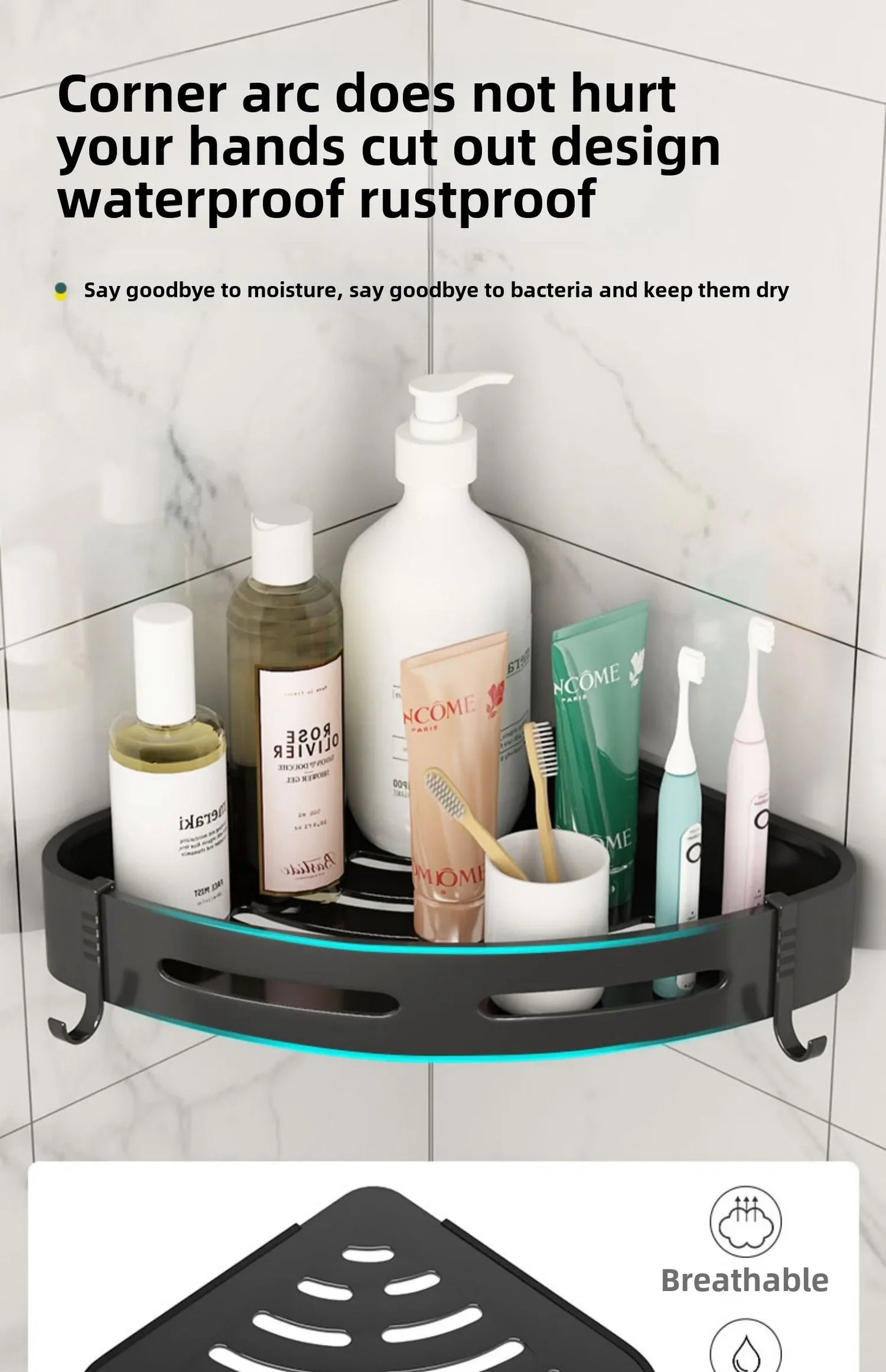 No-Drill Bathroom Organizer Shelves Kitchen Corner Rack for Shampoo, Makeup, Shower, and Towel Storage