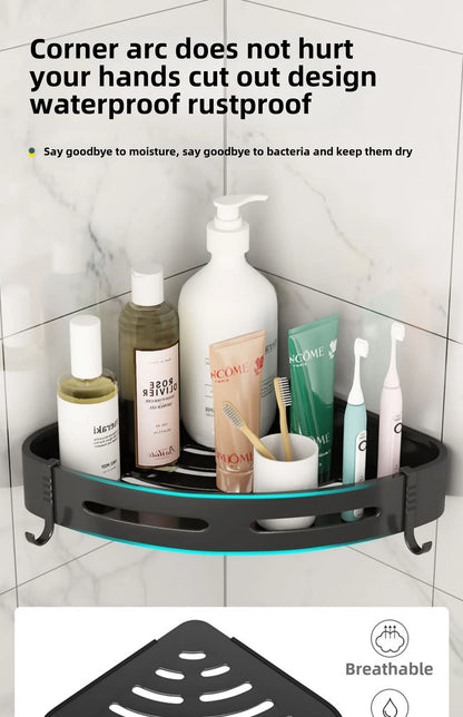 No-Drill Bathroom Organizer Shelves Kitchen Corner Rack for Shampoo, Makeup, Shower, and Towel Storage