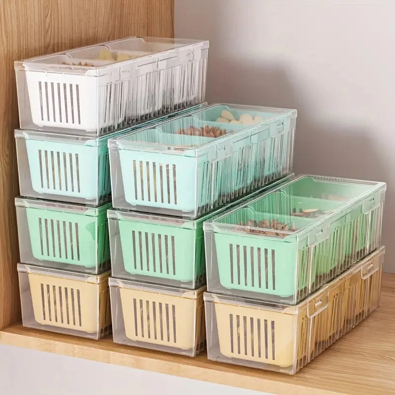 1 Set Transparent Square Food Storage Containers with Compartments – Ideal for Refrigerator Organization of Salad, Fruits, Vegetables &amp; Condiments