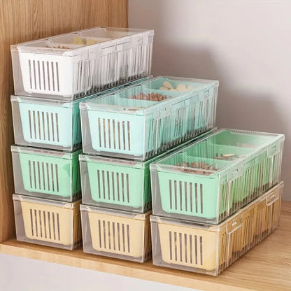 1 Set Transparent Square Food Storage Containers with Compartments – Ideal for Refrigerator Organization of Salad, Fruits, Vegetables &amp; Condiments