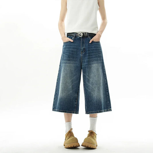Men's Baggy Denim Shorts – Retro Y2K Casual Wide-Leg Calf-Length Jeans for Summer Streetwear