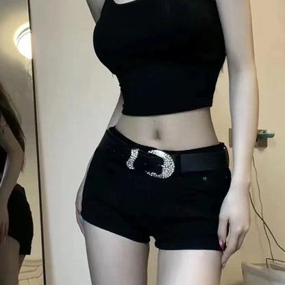 Low-Waist European Denim Shorts for Women – Summer Y2K Streetwear, Solid Color, Sexy & Versatile Hot Pants