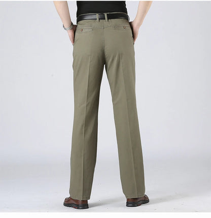 Men's Solid Cotton Straight-Leg Chino Pants – Business Casual Trousers with Belt, Ideal for Autumn &amp; Winter – Classic Formal Style for Adults &amp; Seniors