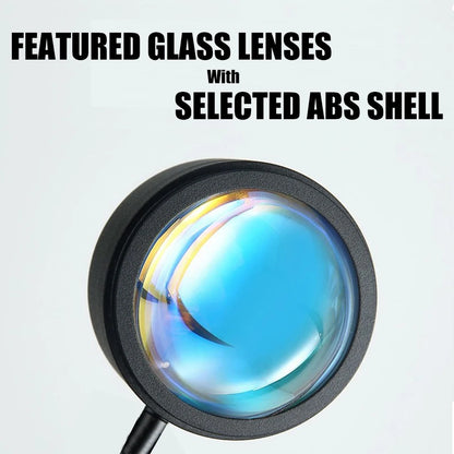 USB Sunset Projection Lamp with Rainbow Effect – Atmospheric Night Light for Photography, Selfies, Coffee Shops, Live Streaming, and Wall Decoration