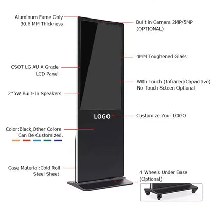 55-Inch Floor-Standing Interactive Touchscreen Kiosk – Vertical LCD Digital Signage Advertising Display Panel