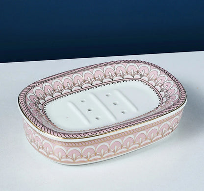 Luxury Ceramic Soap Dish with Irregular Stripes and Perforated Drainage – Household Bathroom Accessory with Washstand Gargle Cup