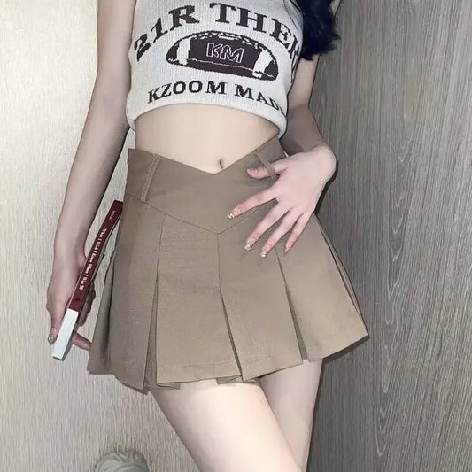Women’s Retro V-Waist Pleated Mini Skirt – Summer Casual Streetwear, Sexy &amp; Stylish High-Waist Short Skirt for Girls and Ladies