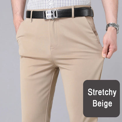 Men’s Stretch Slim-Fit Quick-Dry Suit Pants – Korean Style Straight Trousers for Office & Casual Wear (Spring/Autumn)