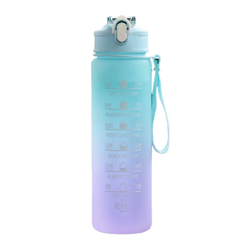 Time-Marked Sports Water Bottle with Straw and Leak-Proof Flip Lock – Portable Hydration Bottle for Outdoor Activities