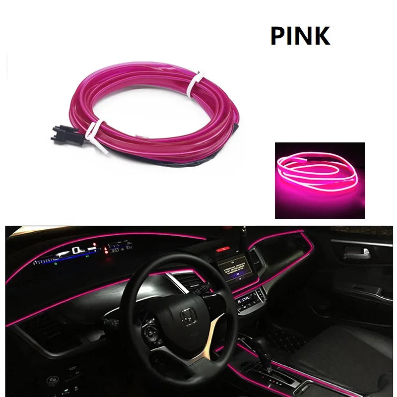 1/2/3/5M Flexible EL Neon Wire LED Strip for Car Interior Decoration, USB Powered DIY Ambient Party Lighting