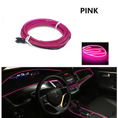1/2/3/5M Flexible EL Neon Wire LED Strip for Car Interior Decoration, USB Powered DIY Ambient Party Lighting