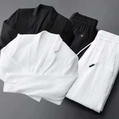 2024 New Summer & Autumn High-Quality Men's Long Sleeve Casual Suit Korean Style Two-Piece Set