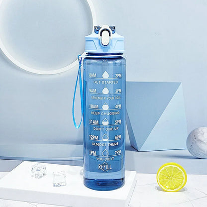 Time-Marked Sports Water Bottle with Straw and Leak-Proof Flip Lock – Portable Hydration Bottle for Outdoor Activities