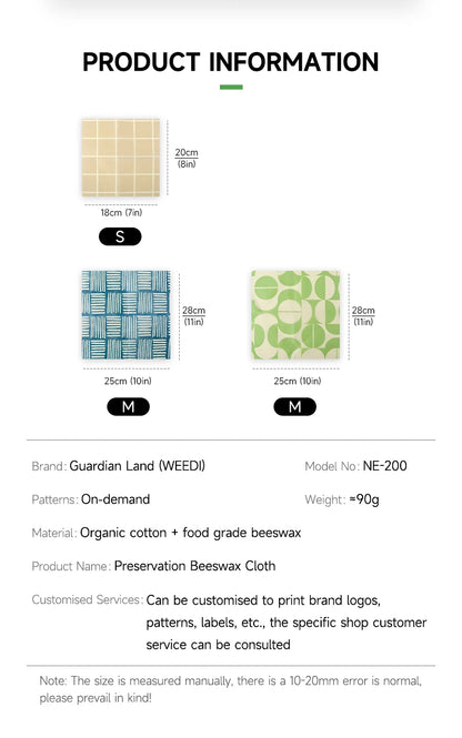 WEEDI Eco-Friendly Beeswax Food Wraps – Reusable, Plastic-Free Food Storage Alternative for Sustainable Living