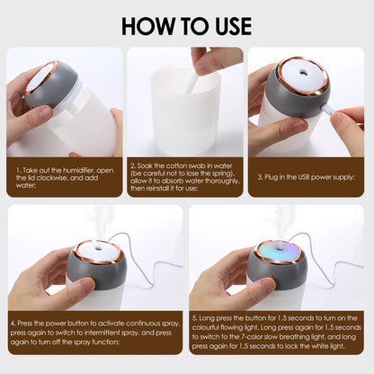 Mini USB Portable Air Humidifier with Aroma Diffuser, LED Cool Light, 330ml Mist Purifier for Room, Home, Car, and Plants