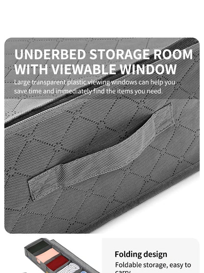 Foldable Underbed Storage Organizer with Large Adjustable Compartments for Clothes, Shoes, Blankets, and Toys