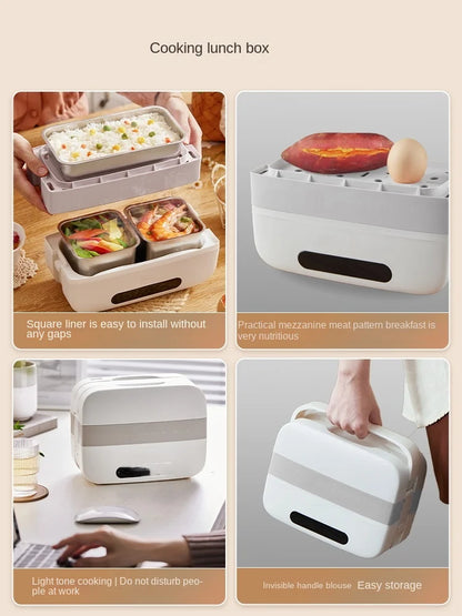 Portable Electric Lunch Box with Self-Heating, 220V Rice Cooker and Multi-Function Food Steamer