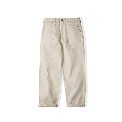 Maden Men's 11.2oz Retro White Cotton Denim Jeans – Loose Straight Fit Casual Long Pants, Streetwear-Inspired Cargo Sweatpants
