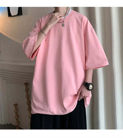 Men’s Oversized White Cotton T-Shirt – Solid Color Summer Casual Fashion Tee, Size up to 5XL