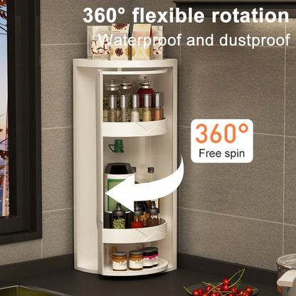 Adjustable Rotating Kitchen Shelf – Multi-Layer Spice Rack & Bottle Organizer for Corner Storage