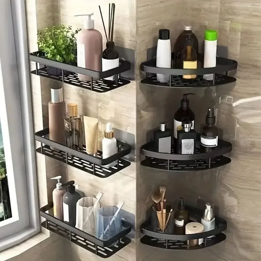 No-Drill Bathroom Corner Shelf – Wall-Mounted Shower Organizer Rack for Toiletries & Essentials