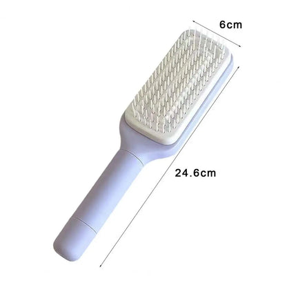 25cm Self-Cleaning Detangling Massage Comb – Anti-Static Retractable Hair Brush for Scalp Care & Hair Styling