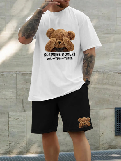 Men's Summer Two-Piece Set – Printed Short Sleeve T-Shirt & Shorts, Trendy Round Neck Sports Outfit for Casual Wear