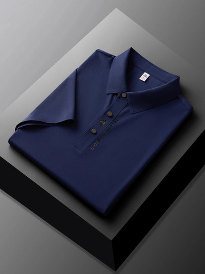 Men's Premium Printed Polo Shirt – Short Sleeve, Seamless Ice Silk, Breathable Golf & Business Casual Summer Tee
