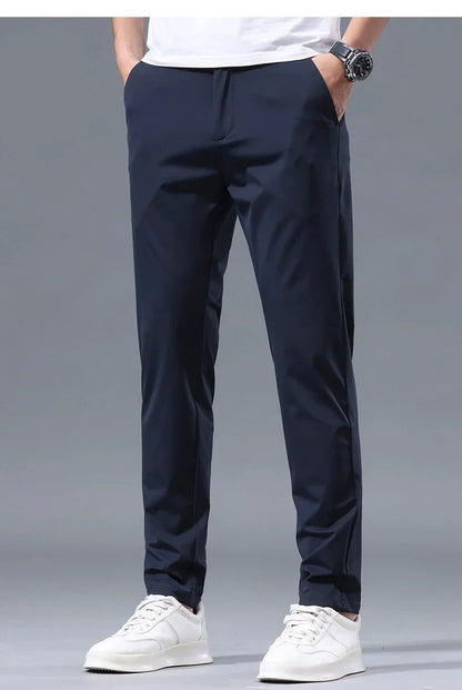 Men's Summer Lightweight Stretch Suit Pants – Slim Fit Korean Style Business Casual Trousers with Elastic Waist