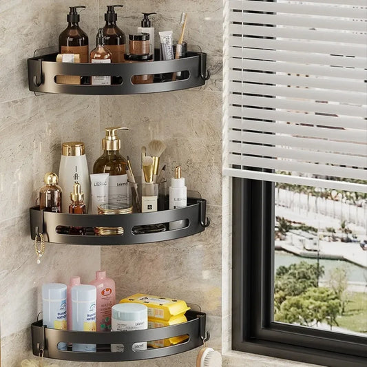 No-Drill Bathroom Organizer Shelves Kitchen Corner Rack for Shampoo, Makeup, Shower, and Towel Storage