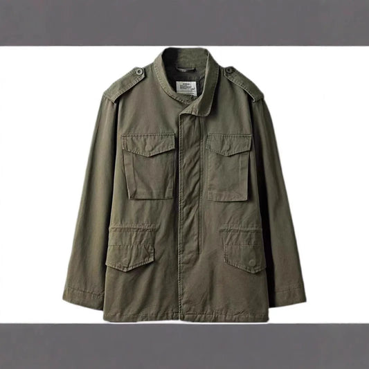 Men's Retro Cargo Windbreaker – Outdoor Multi-Pocket Vintage Jacket, Casual Solid Color Coat
