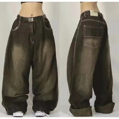 Streetwear PROTECT Embroidered Jeans for Men – Y2K Vintage Blue Baggy, High Waist, Wide Leg Harajuku Hip Hop Pants
