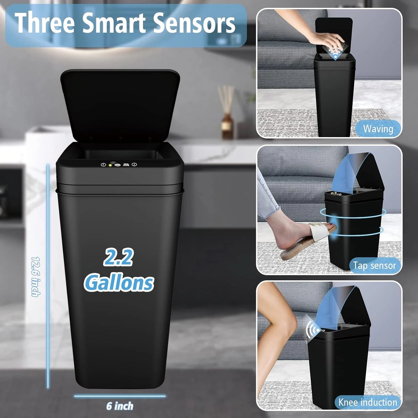 12L Smart Touchless Trash Can – Automatic Motion Sensor Waste Bin with Lid, Waterproof Electric Garbage Bin for Bathroom &amp; Kitchen