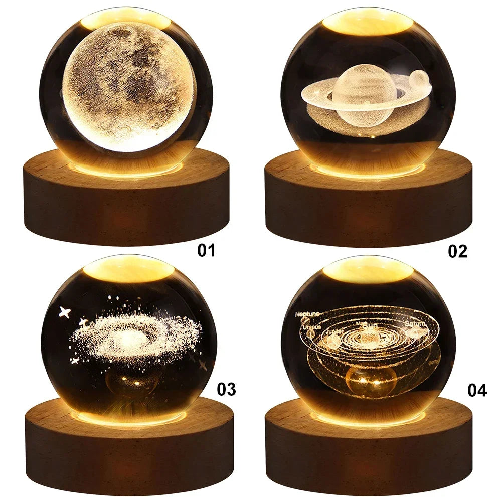 Christmas 3D Crystal Ball Galaxy Projector Lamp – USB Night Light with Planetary Projection, Romantic Gift for Couples, Festive Ambient Lighting