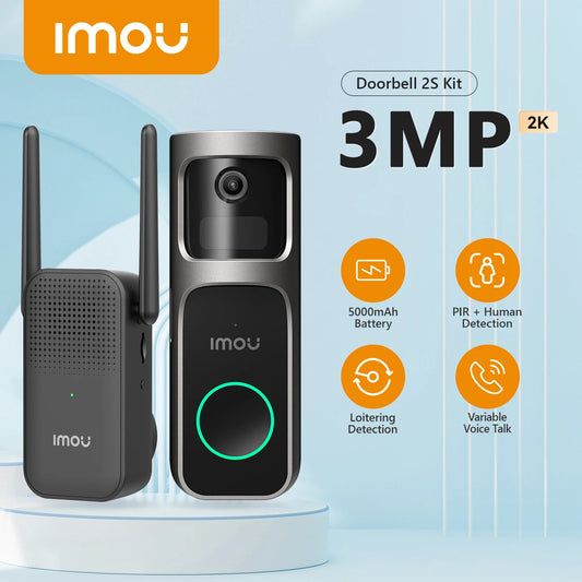 IMOU Video Doorbell 2S with Chime, Rechargeable 5000mAh Battery, Human Motion Detection, Two-Way Audio, Waterproof, Fully Wireless
