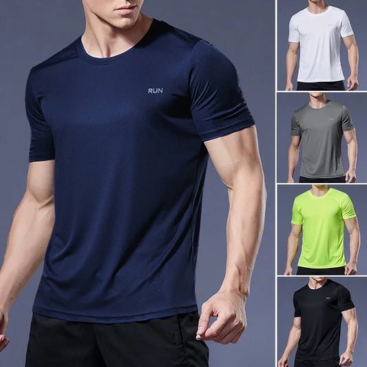 Men’s Summer Ice Silk Quick-Dry T-Shirt – Breathable High-Stretch Gym &amp; Running Top