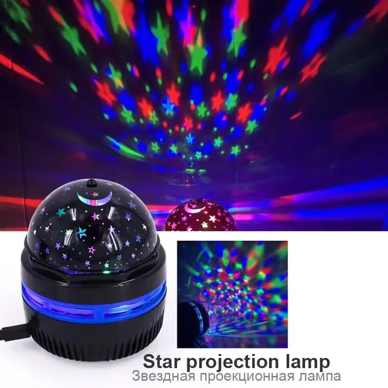 USB LED Rotating Star Projector Night Light – Moon &amp; Star Galaxy Lamp for Home &amp; Holiday Decoration
