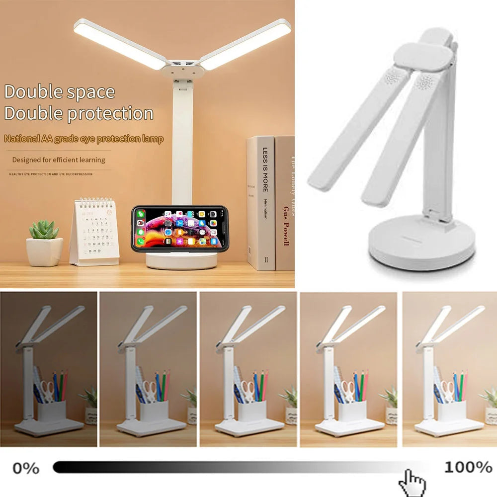 Foldable LED Table Lamp with Touch Dimming, USB Charging, Clock, Temperature Display &amp; Night Light – Ideal for Study &amp; Reading