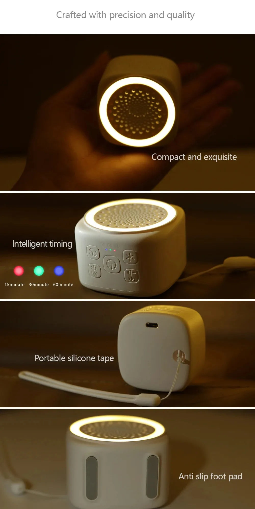 RGB Light Baby White Noise Machine with Timer, Sleep Sound Player, Night Light, USB Rechargeable - White