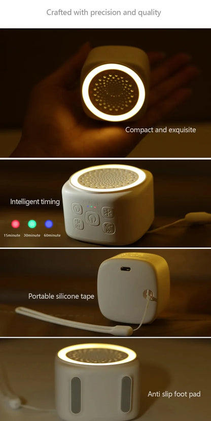 RGB Light Baby White Noise Machine with Timer, Sleep Sound Player, Night Light, USB Rechargeable - White