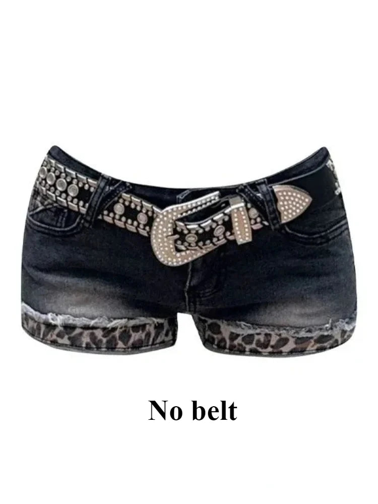 Women's Retro Leopard Print Denim Shorts – Washed Slim Fit Streetwear Y2K Style Summer 2025