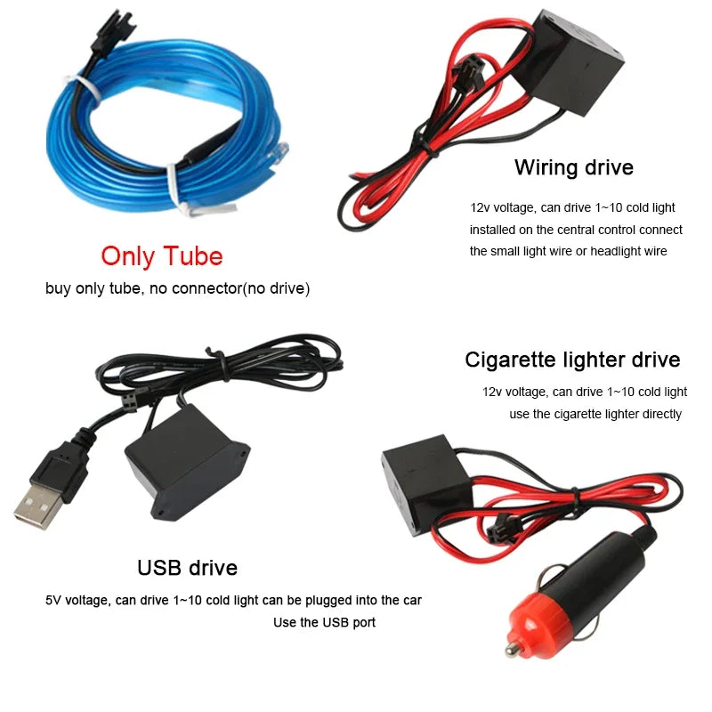 Flexible EL Neon LED Strip Light – USB Powered Car Interior Ambient Lamp (1M/2M/3M/5M)