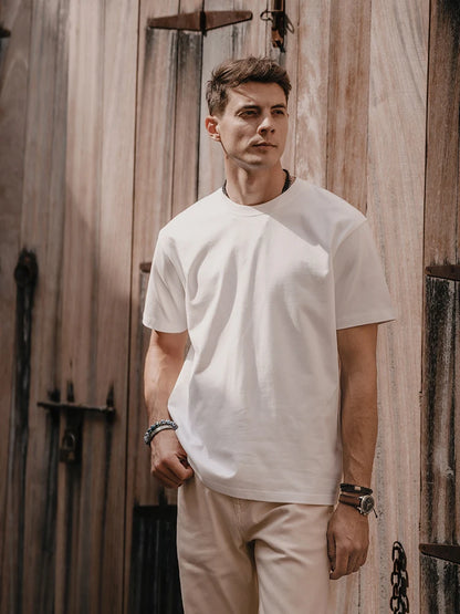 SIMWOOD 2025 Men’s Oversized 100% Cotton T-Shirt – Breathable &amp; Comfortable Spring/Summer Top, 310gsm