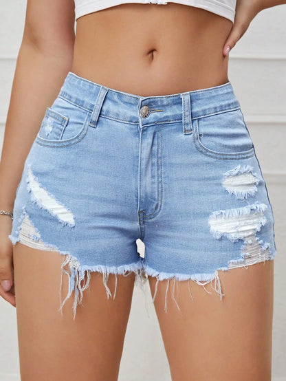 Women's Raw Hem Ripped Denim Shorts – High Waist A-Line Summer Streetwear Hot Pants, Sexy Skinny Retro Casual Style