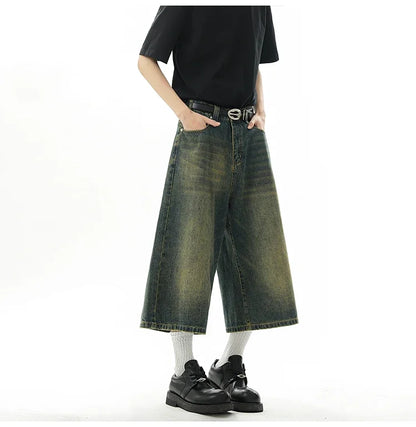 Men's Baggy Denim Shorts – Retro Y2K Casual Wide-Leg Calf-Length Jeans for Summer Streetwear